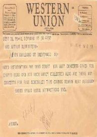 Portada:Telegrama dirigido a Aniela Rubinstein. Nueva York, 30-07-1947