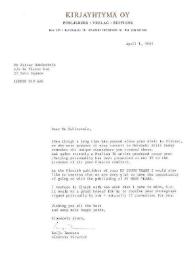 Portada:Carta dirigida a Arthur Rubinstein. Helsinki (Finlandia), 01-04-1980