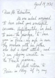 Portada:Carta dirigida a Arthur Rubinstein, 14-04-1975