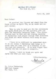 Portada:Carta dirigida a Arthur Rubinstein. Nueva York, 10-04-1958