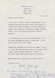 Portada:Carta dirigida a Aniela Rubinstein. Oxford (Inglaterra), 27-05-1985