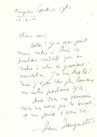 Portada:Carta dirigida a Aniela y Arthur Rubinstein. Fargues-Contras (Francia), 27-09-1954