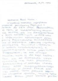 Portada:Carta dirigida a Aniela Rubinstein. Varsovia (Polonia), 17-01-1992