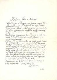 Portada:Carta dirigida a Aniela y Arthur Rubinstein. París (Francia), 01-06-1962
