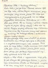 Portada:Carta dirigida a Aniela y Arthur Rubinstein. Sopot (Polonia), 12-09-1977