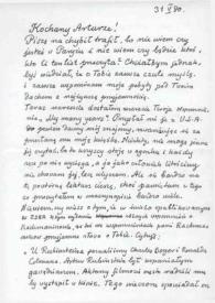 Portada:Carta dirigida a Arthur Rubinstein. Varsovia (Polonia), 31-05-1980