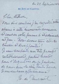 Portada:Carta dirigida a Arthur Rubinstein. París (Francia), 22-09-1972