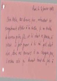 Portada:Tarjeta dirigida a Aniela Rubinstein. París (Francia), 04-01-1983