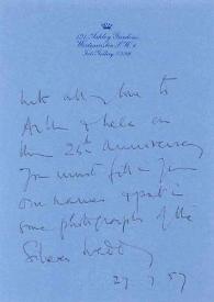 Portada:Carta dirigida a Aniela y Arthur Rubinstein, 27-07-1957
