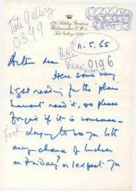 Portada:Carta dirigida a Arthur Rubinstein. Londres (Inglaterra), 11-05-1965