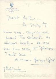 Portada:Carta dirigida a Arthur Rubinstein. Stresa