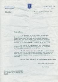 Portada:Carta dirigida a Arthur Rubinstein. París (Francia), 24-11-1969