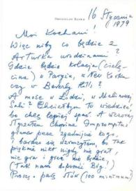 Portada:Carta dirigida a Aniela y Arthur Rubinstein, 16-01-1979