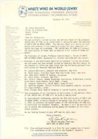 Portada:Carta dirigida a Arthur Rubinstein. Jerusalén (Israel), 28-12-1976