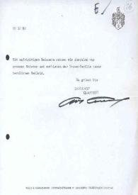 Portada:Carta dirigida a Aniela Rubinstein. Berna (Suiza), 22-12-1982