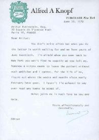 Portada:Carta dirigida a Arthur Rubinstein. Nueva York, 30-06-1970