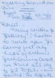 Portada:Carta dirigida a Aniela Rubinstein. Berkeley (California), 22-11-1958