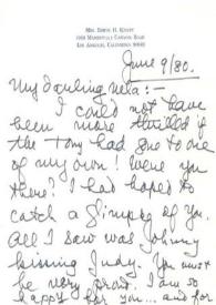 Portada:Carta dirigida a Aniela Rubinstein. Los Angeles (California), 09-06-1980