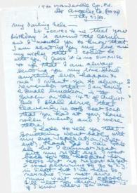 Portada:Carta dirigida a Aniela Rubinstein. Los Angeles (California), 27-07-1983