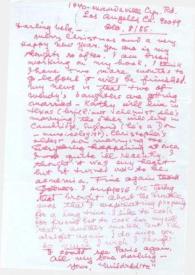 Portada:Carta dirigida a Aniela Rubinstein. Los Angeles (California), 08-12-1985