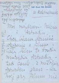 Portada:Carta dirigida a Aniela y Arthur Rubinstein. Nueva York, 10-10-1947