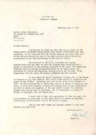 Portada:Carta dirigida a Arthur Rubinstein. Jerusalén (Israel), 17-05-1972