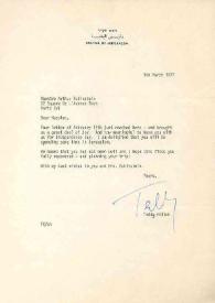 Portada:Carta dirigida a Arthur Rubinstein. Jerusalén (Israel), 09-03-1977