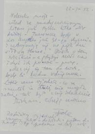 Portada:Carta dirigida a Aniela Rubinstein. Oshkosh (Wisconsin), 22-01-1952