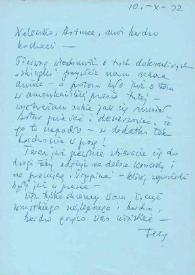 Portada:Carta dirigida a Aniela y Arthur Rubinstein, 10-10-1972