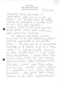 Portada:Carta dirigida a Aniela Rubinstein. Oshkosh (Wisconsin), 21-12-1982
