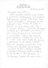 Portada:Carta dirigida a Aniela Rubinstein. Nueva York, 16-04-1990