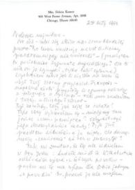 Portada:Carta dirigida a Aniela Rubinstein. Chicago (Illinois), 28-02-1993