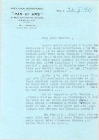Portada:Carta dirigida a Arthur Rubinstein. París (Francia), 30-10-1969