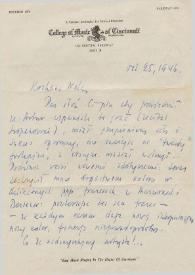 Portada:Carta dirigida a Aniela Rubinstein. Cincinnati (Ohio), 06-10-1946