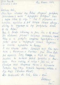 Portada:Carta dirigida a Aniela Rubinstein. Cincinnati (Ohio), 18-03-1962