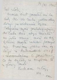 Portada:Carta dirigida a Aniela Rubinstein. Kansas City (Missouri), 21-11-1945