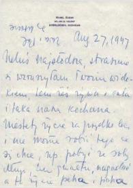 Portada:Carta dirigida a Aniela Rubinstein. Interlochen (Michigan), 27-08-1947