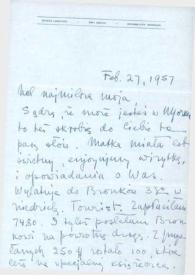 Portada:Carta dirigida a Aniela Rubinstein. Kansas City (Missouri), 27-02-1957