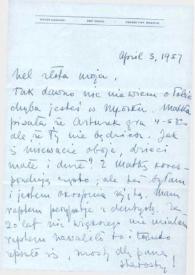Portada:Carta dirigida a Aniela Rubinstein. Kansas City (Missouri), 03-04-1957