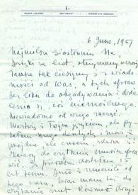 Portada:Carta dirigida a Aniela Rubinstein. Kansas City (Missouri), 06-06-1957