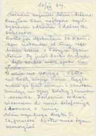 Portada:Carta dirigida a Aniela y Arthur Rubinstein, 10-12-1974