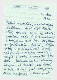 Portada:Carta dirigida a Aniela Rubinstein. Kansas City (Missouri), 20-08-1953