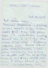 Portada:Carta dirigida a Aniela Rubinstein. Kansas City (Missouri), 18-10-1956