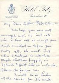 Portada:Carta dirigida a Arthur Rubinstein. Barcelona (España)