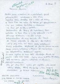 Portada:Carta dirigida a Aniela y Arthur Rubinstein. Montreal (Canadá), 14-11-1977