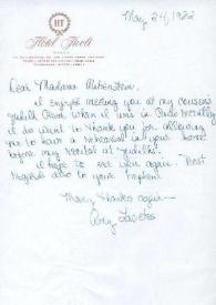 Portada:Carta dirigida a Aniela Rubinstein. Lisboa (Portugal), 24-05-1982
