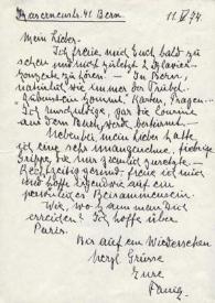 Portada:Carta dirigida a Arthur Rubinstein. Berna (Suiza), 11-05-1974