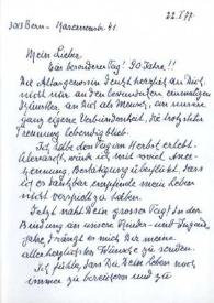 Portada:Carta dirigida a Arthur Rubinstein. Berna (Suiza), 22-01-1977