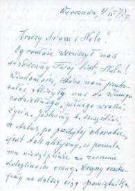 Portada:Carta dirigida a Aniela y Arthur Rubinstein. Varsovia (Polonia), 04-04-1977