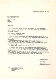 Portada:Carta dirigida a Wilfrid van Wyck. Jerusalén (Israel), 04-02-1979